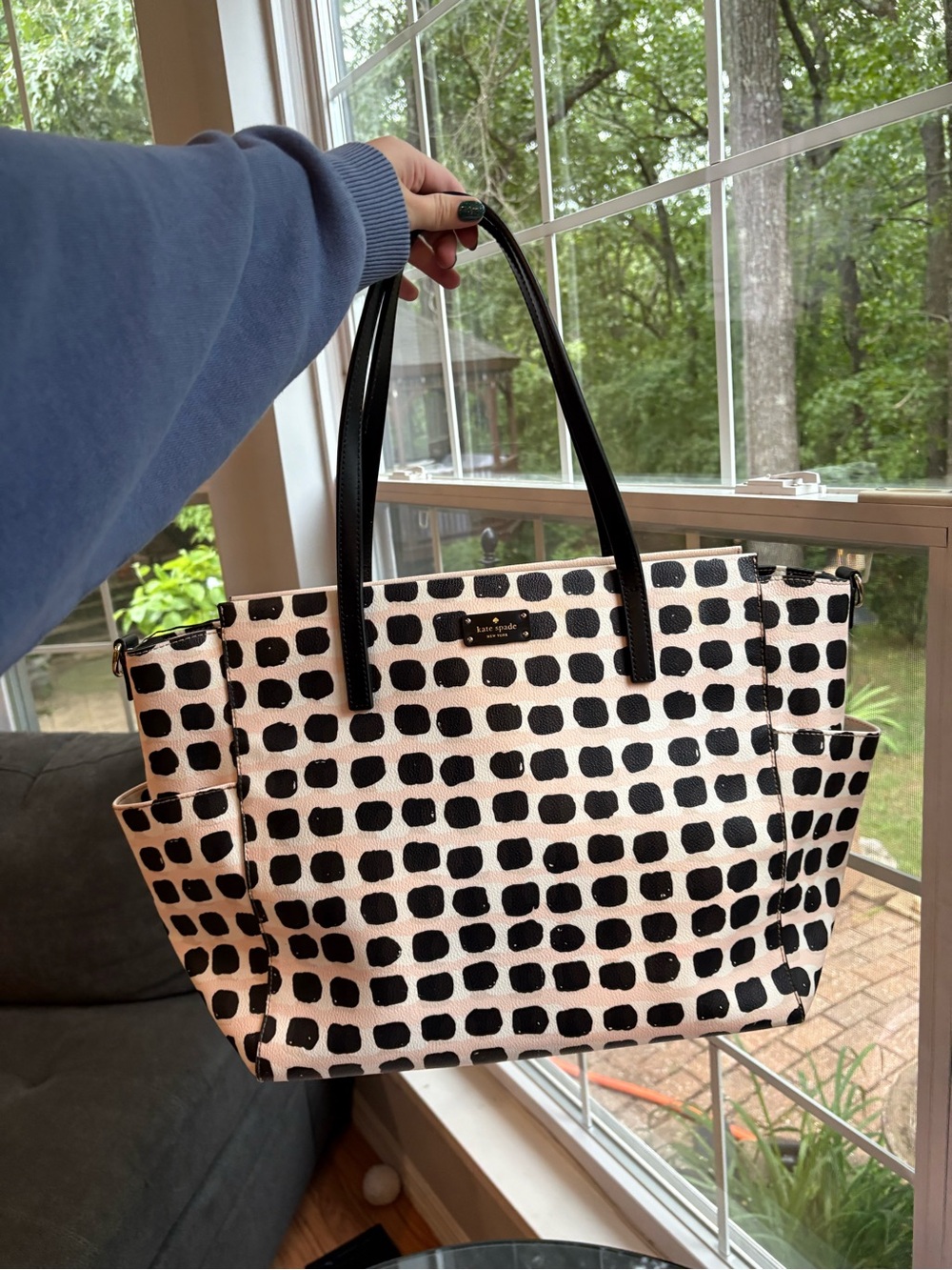kate spade kaylie Black and White Dot Pattern Tote/baby diaper bag purse